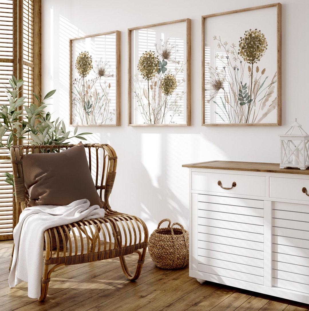 Neutral Wildflower Silhouette Flower Art Prints Botanical - Etsy