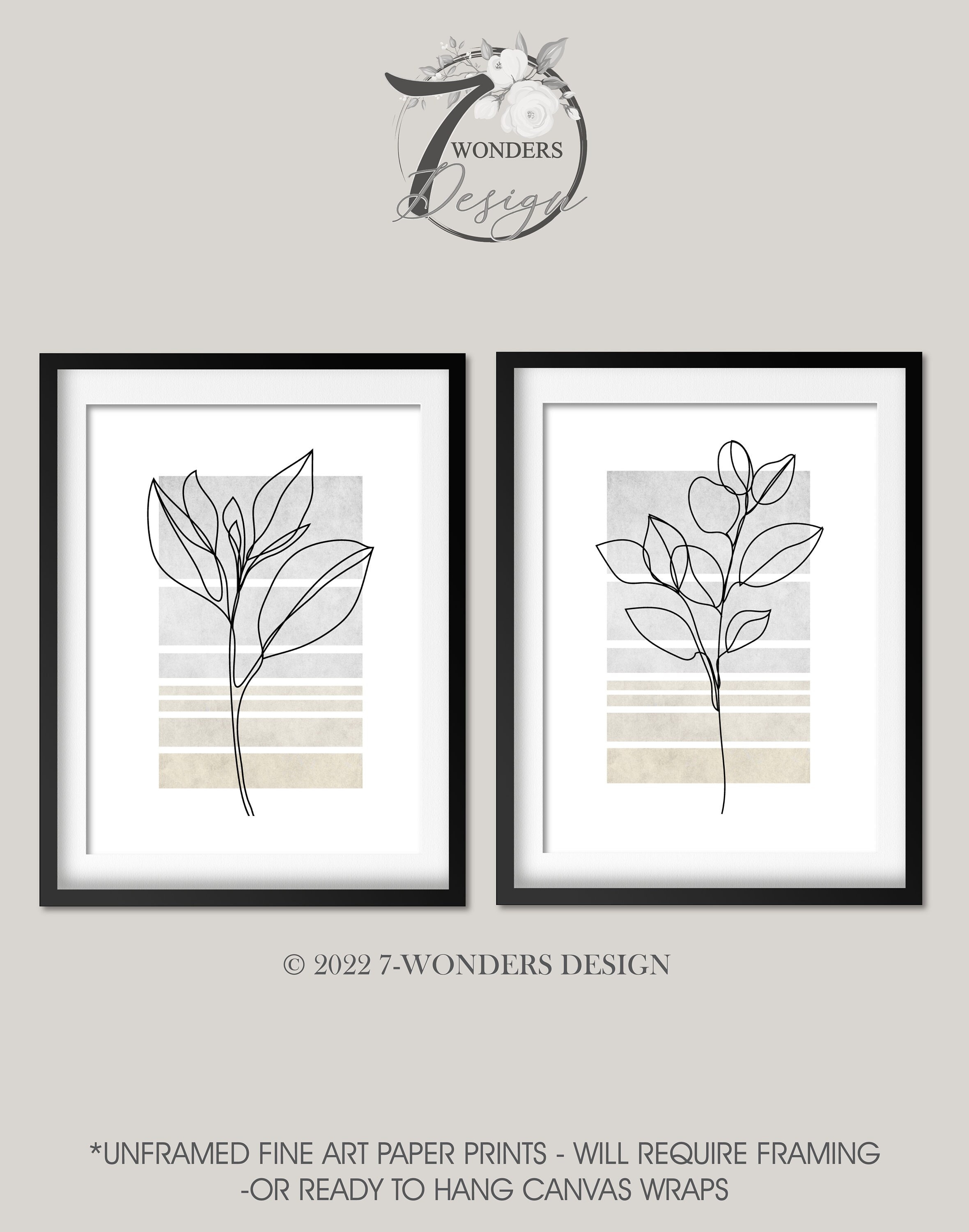 Light Grey Beige Flower Line Art Prints Floral Neutral Botanical Wall ...