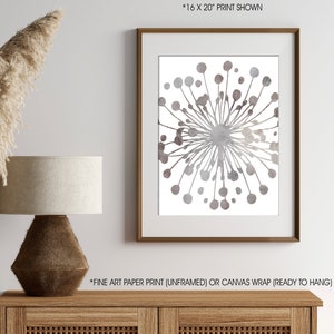 Distressed Neutral Dandelion Flower Botanical Art Print, Gray Beige Dust Brown Farmhouse Home Decor Apartment UNFRAMED Print o Canvas