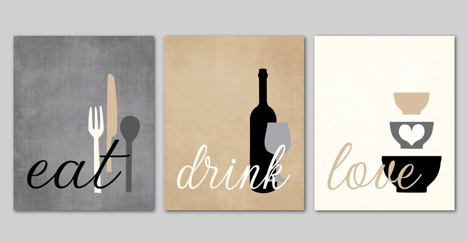 Kitchen Wall Art Print Set Eat Drink Love Flower Bursts Etsy