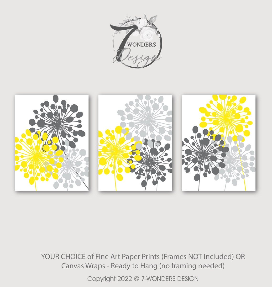 Modern Yellow Gray Kitchen Wall Art Prints Bless the Food Etsy
