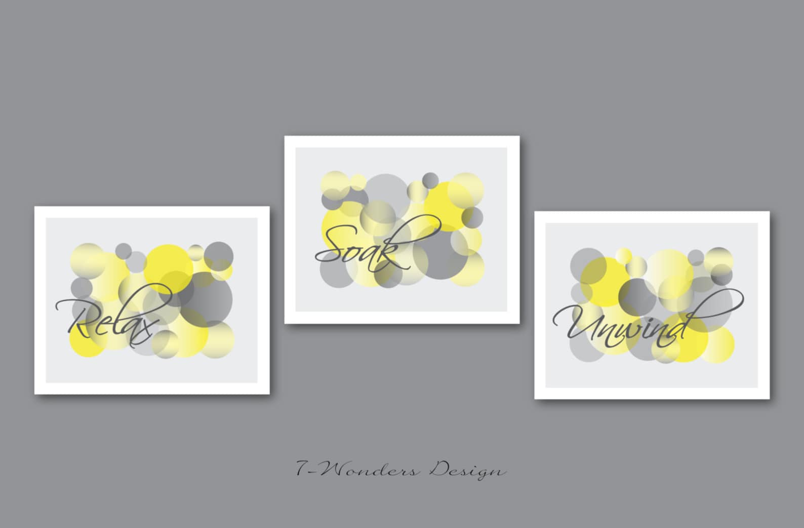 Yellow and Grey Bathroom Art Relax Soak Unwind Abstract Etsy