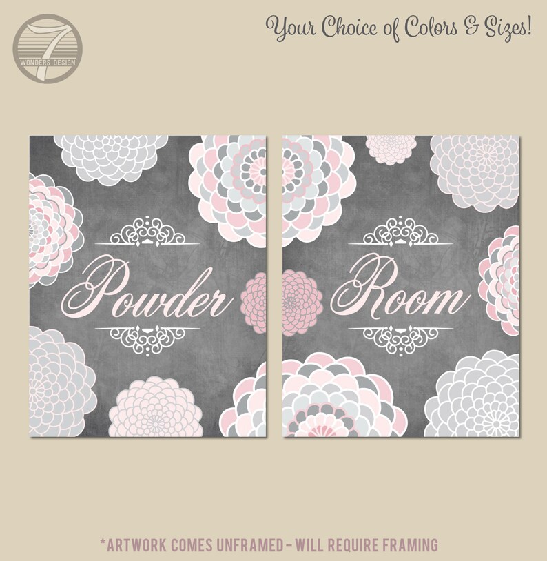 Bathroom Powder Room Art Prints Flower Mums Light Pink Pink Etsy