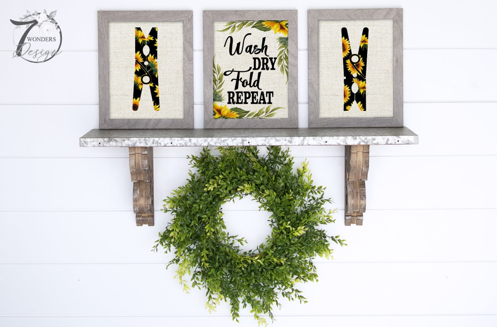 Sunflower Laundry Room Art Print Set Wash Dry Fold Repeat Sunflowers ...