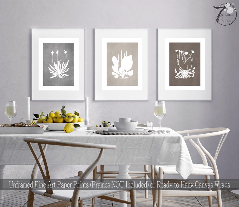 Neutral Wildflower Silhouette Flower Art Prints Botanical Earth Tones ...