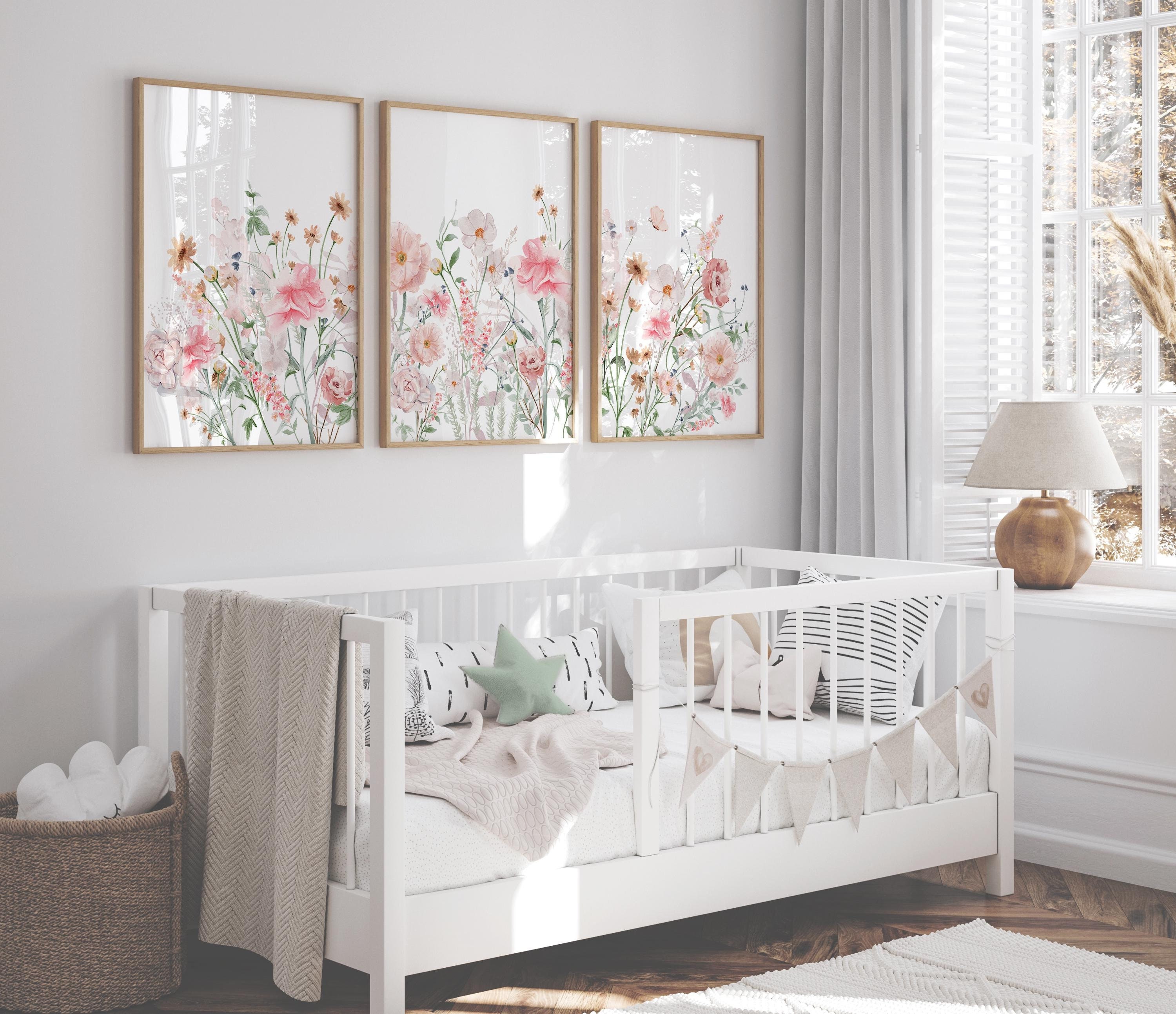 Pink Floral Girls Nursery Prints - Boho Wildflower Wall Art Set of 3 - Etsy