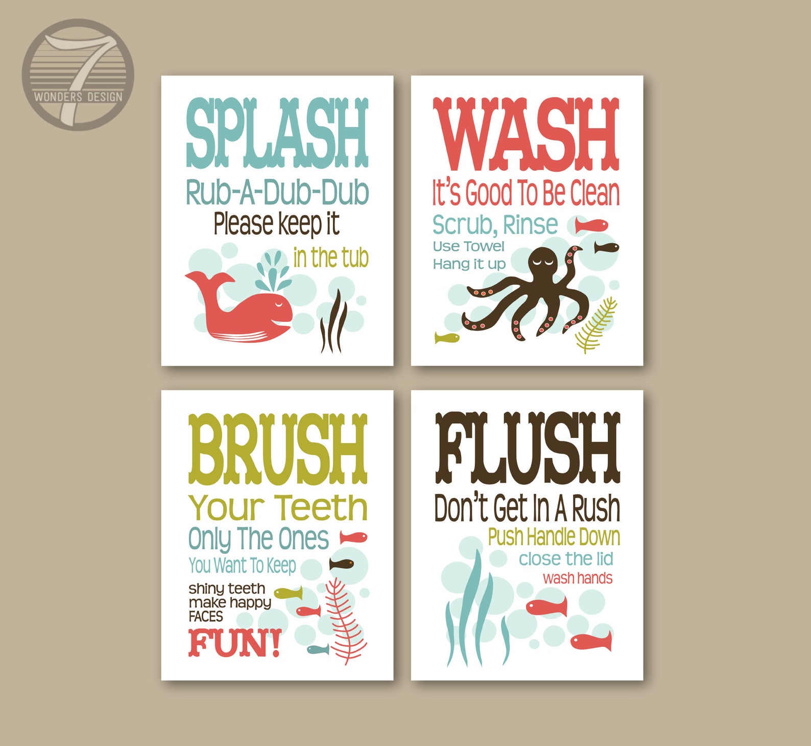 Printable Childrens Kids Bathroom Art Prints digital - Etsy