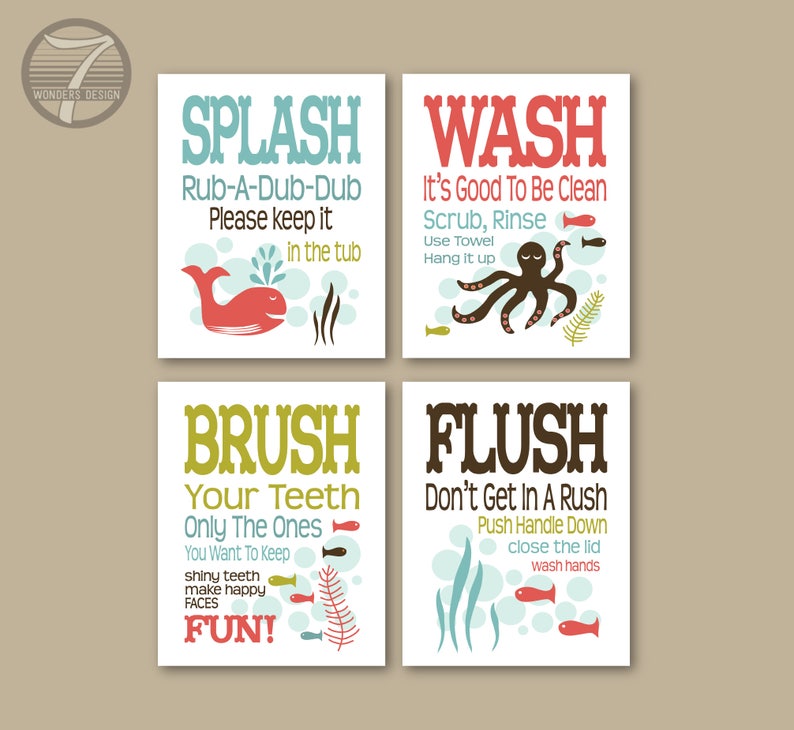 Printable Childrens Kids Bathroom Art Prints digital - Etsy