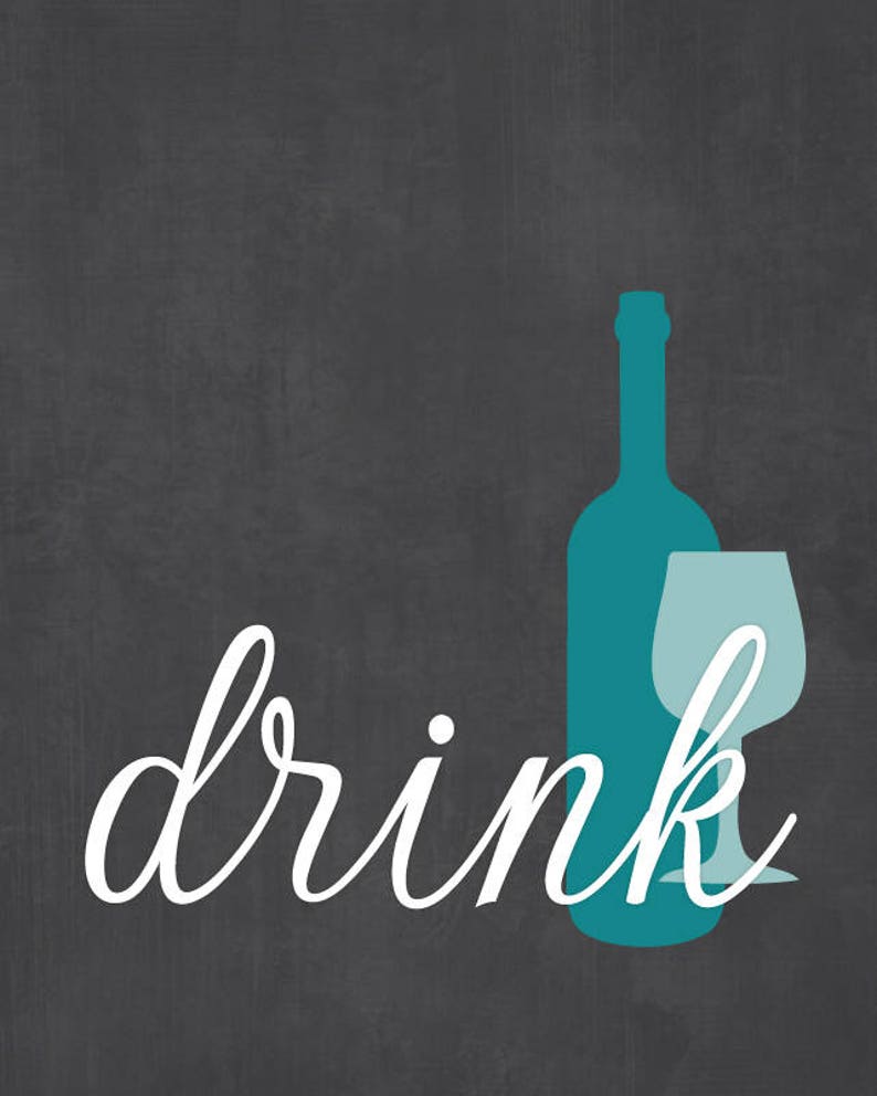 Kitchen Wall Art Print Set Eat Drink Love Charcoal Turquoise Etsy UK