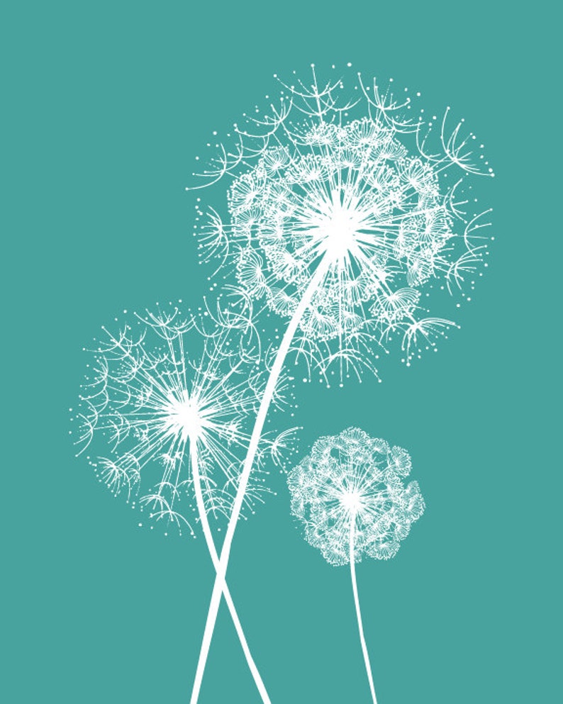 Dandelion Wall Art Prints Teal Coral Navy Flower Art Etsy