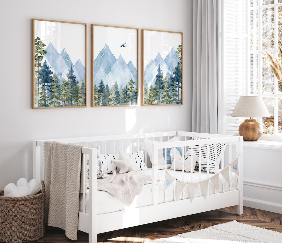 Blue Mountain Nursery Decor, Forest Wall Art, Gender Neutral Decor ...