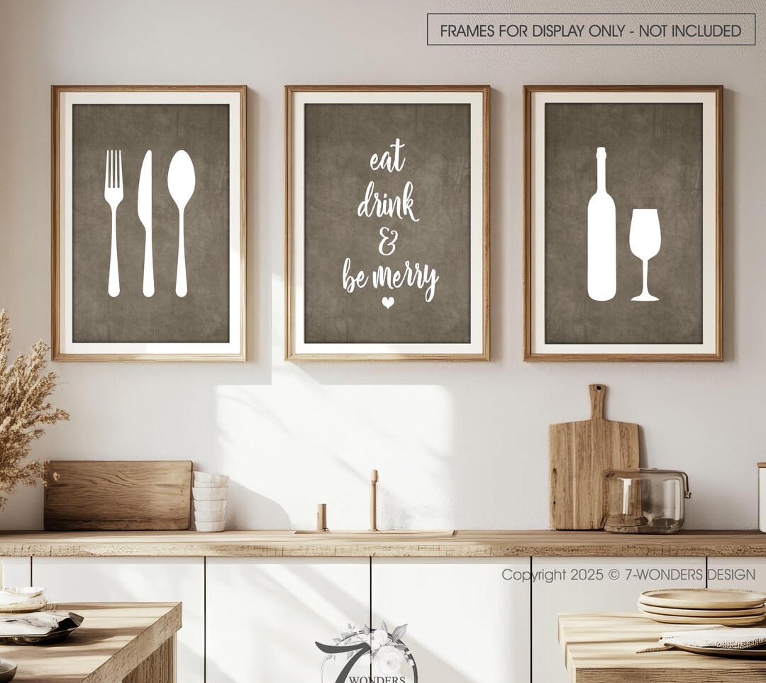 100+ kitchen art prints bundle, food & drink wall... Eat Drink and Be Merry Kitchen Art Print, Sepia Kitchen Wall Art ...