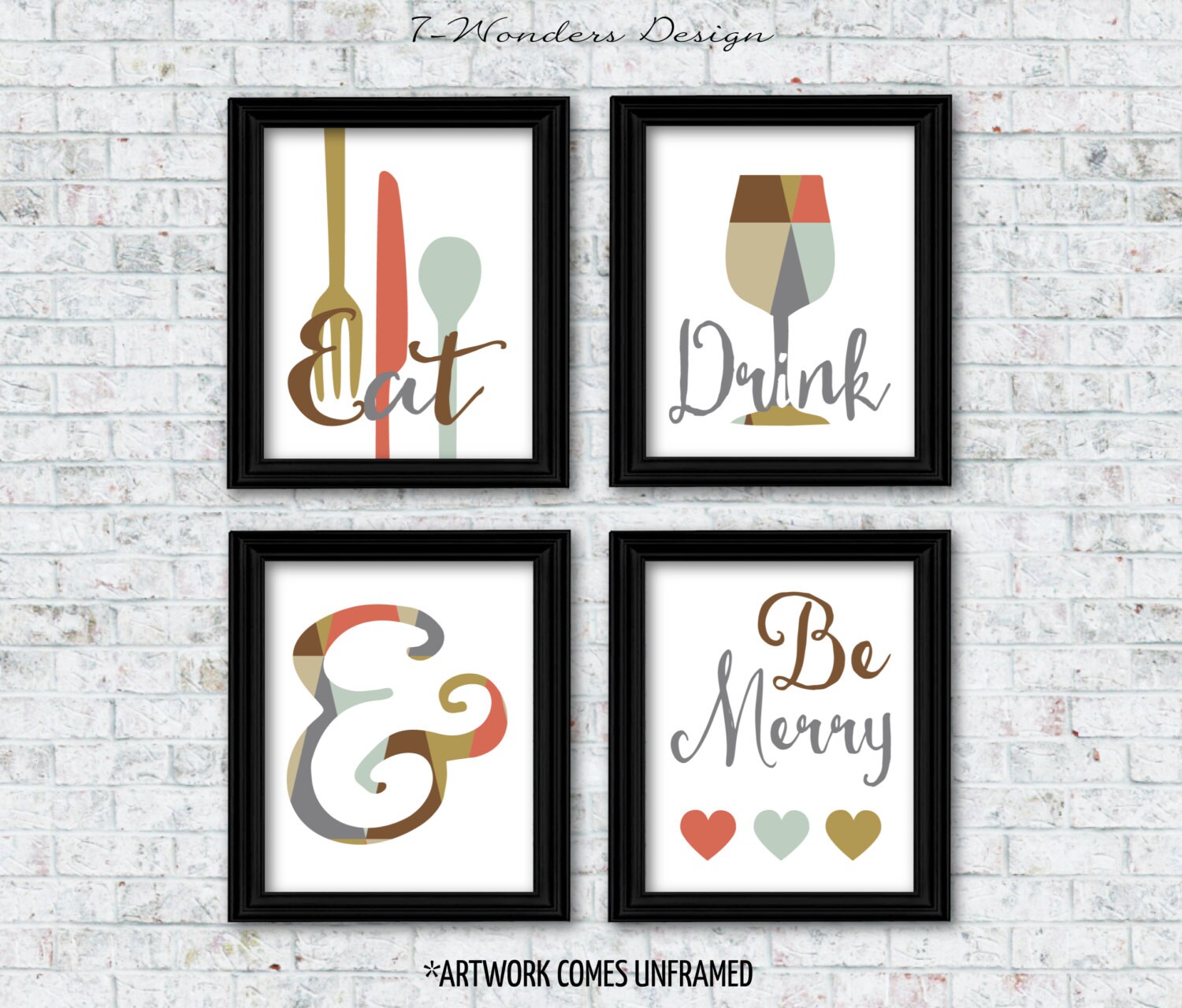 Modern Kitchen Art Prints Geometric Eat Drink Be Merry Set Etsy