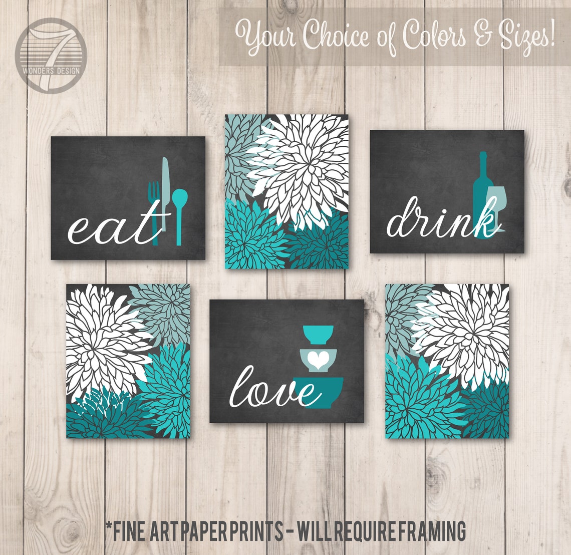 Rustic Kitchen Wall Art Prints Eat Drink Love Dahlia Wall Etsy