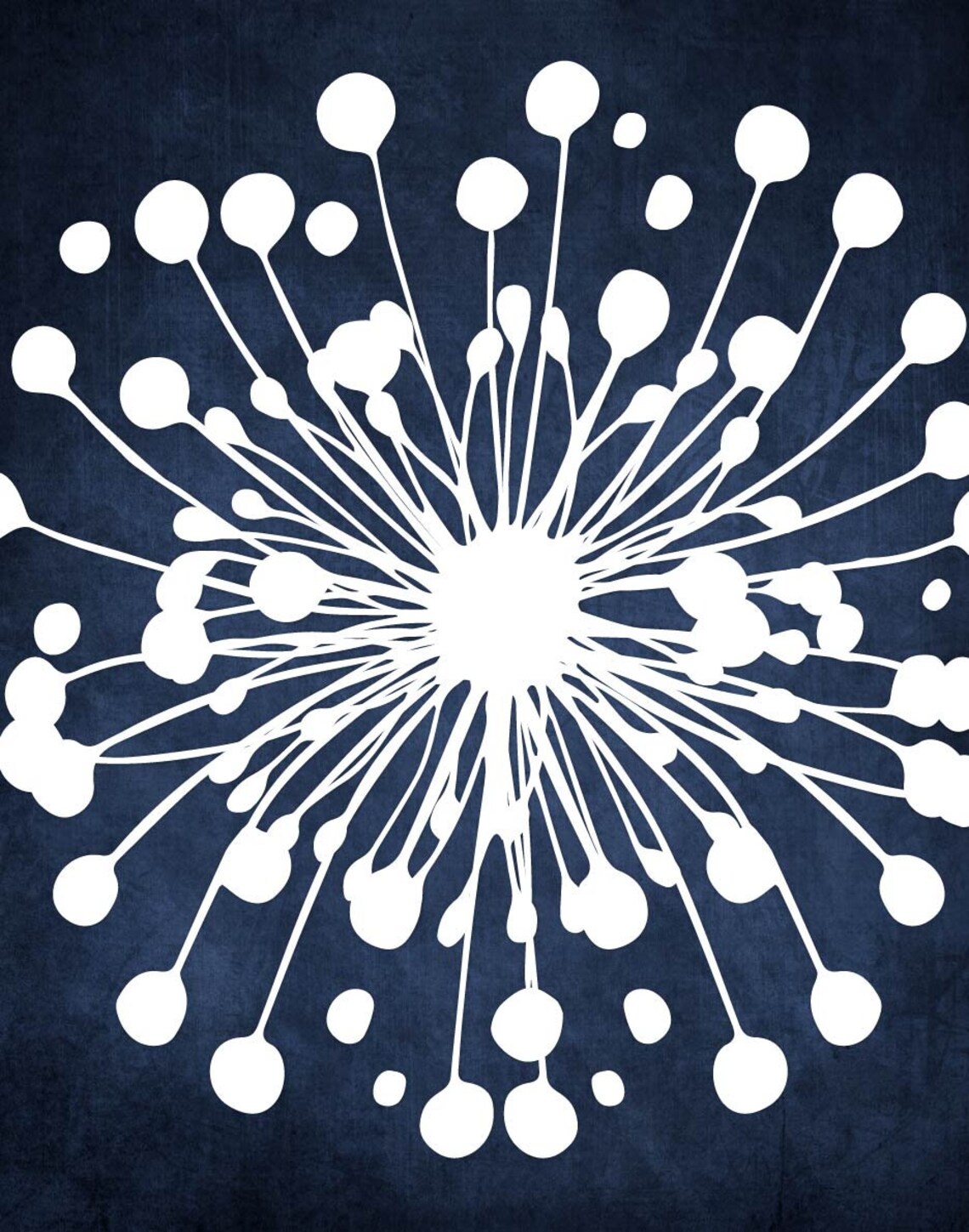 Navy Blue Abstract Floral Dandelion Art Prints Modern Flower Etsy