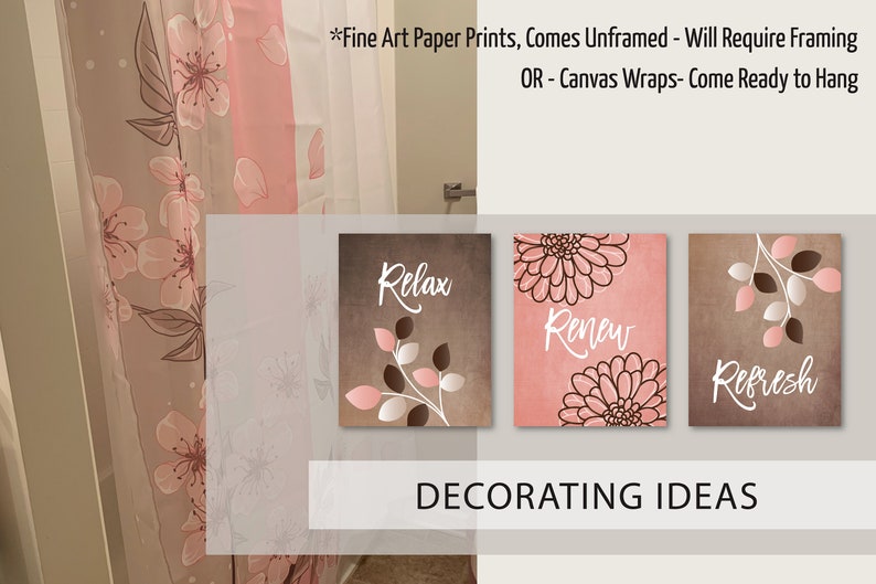Brown Blush Pink BATHROOM Wall Art Relax Renew Refresh Etsy