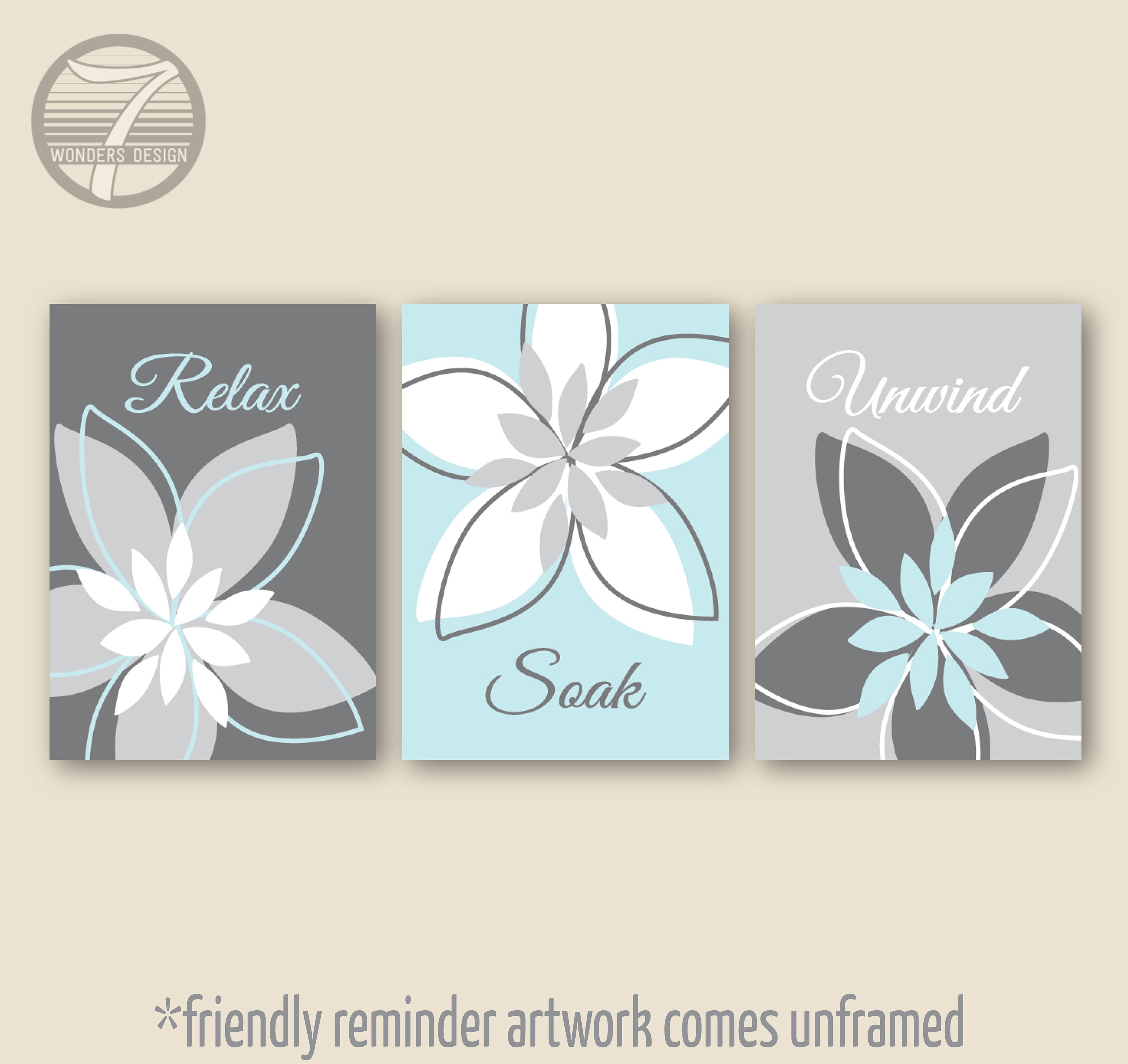 Bathroom Wall Art Relax Soak Unwind Abstract Floral Art Etsy