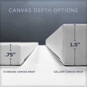May include: Two canvas wraps with different depths. The standard canvas wrap is 0.75 inches deep, while the gallery canvas wrap is 1.5 inches deep.