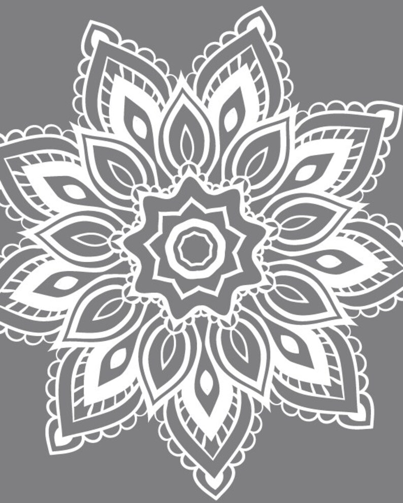 Coral Aqua Grey Mandala Flower Art Prints Floral Geometric | Etsy