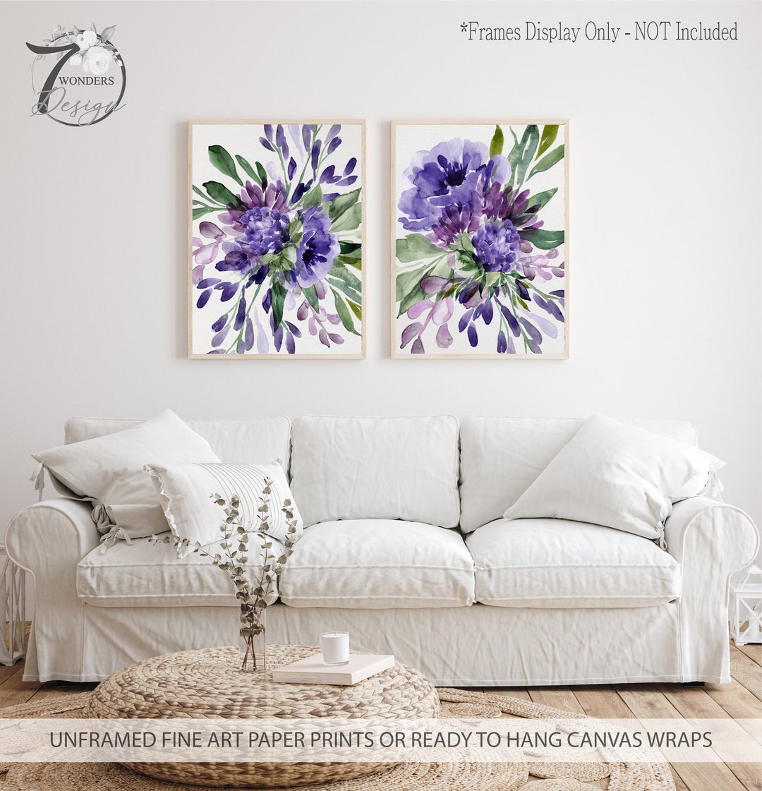 Purple Lavender Watercolor Flowers Fine Art Prints Farmhouse - Etsy