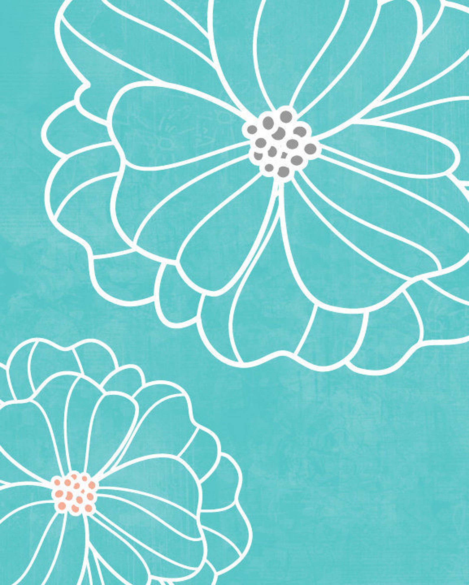 Gray Aqua Navy Peach Abstract Flower Art Prints Floral Dahlia Etsy