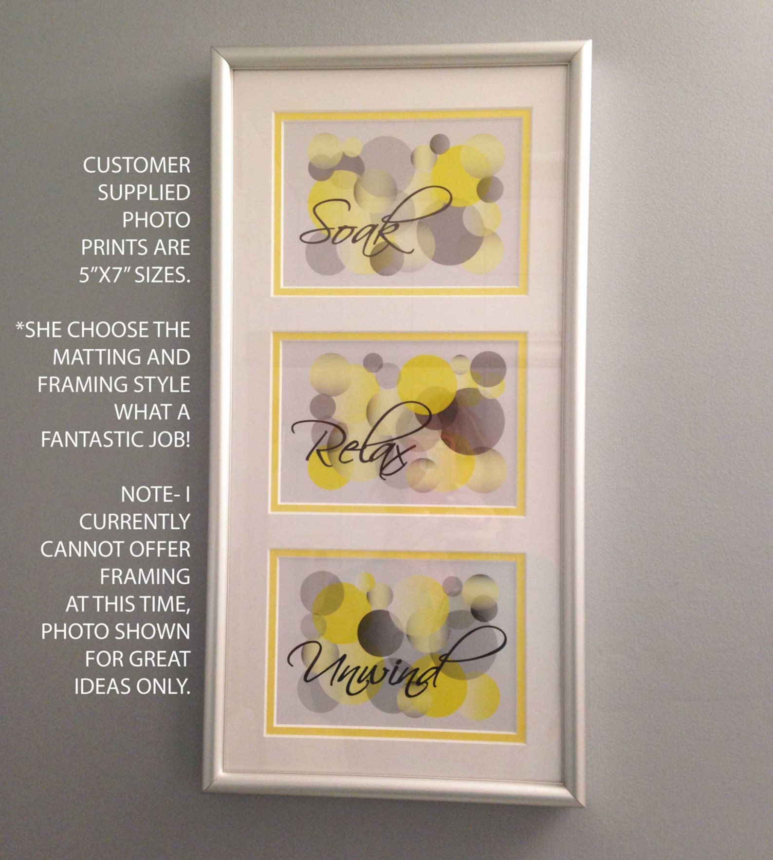 Yellow and Grey Bathroom Art Relax Soak Unwind Abstract Etsy