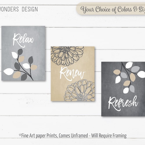 Bathroom Wall Art. Relax Refresh Renew. Bathroom Art. Bathroom Etsy