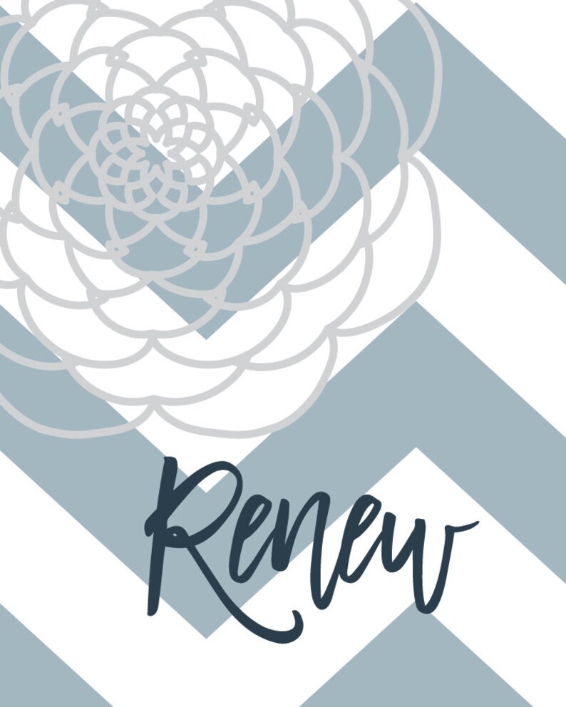 Blue Grey Bathroom Wall Art Renew Relax Refresh Quotes Etsy