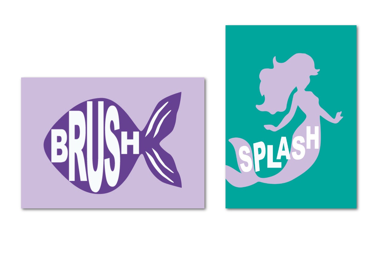 Girls Purple Teal Bathroom Art Prints Set of 5 Bathroom Etsy