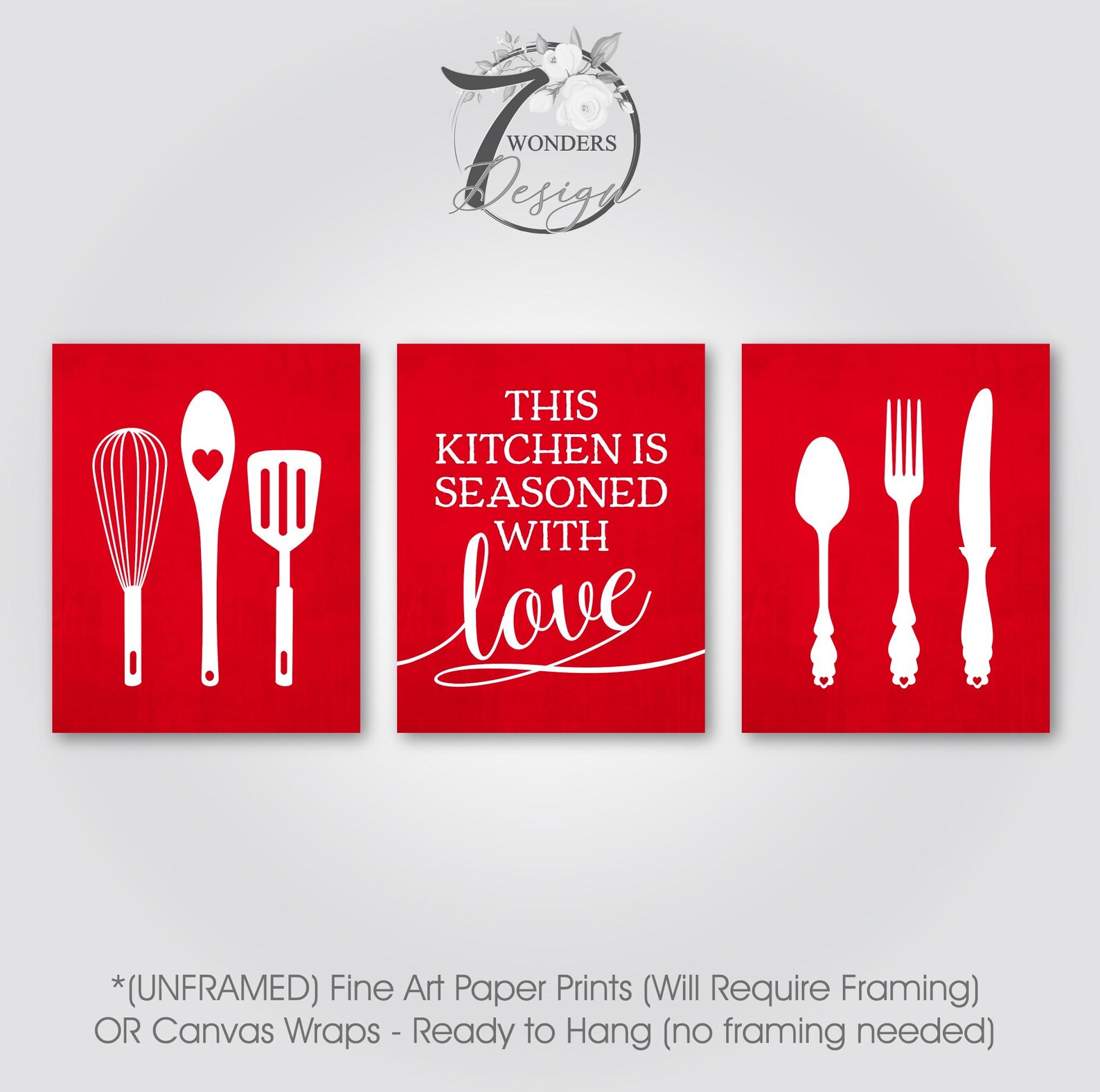 Kitchen Wall Art Print Set of 3, This Kitchen is Seasoned With Love ...