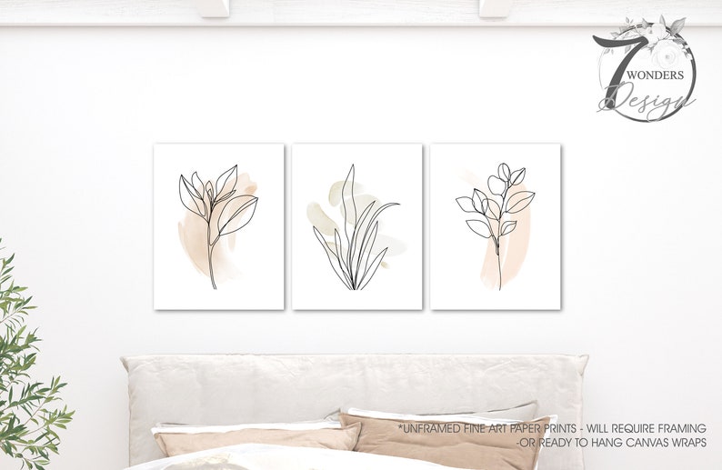 Watercolor Flower Line Art Prints, Floral Neutral Botanical Wall Decor ...