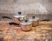 Vintage Pre 1968 Revere Ware Sauce Pan Set Copper Cookware Stainless Pot and Lid 6 Piece Set
