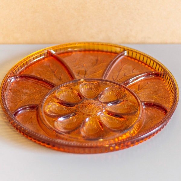 Vintage Amber Indiana Glass Egg Plate and Relish Tray | Indiana Glassware | Vintage Serving Tray