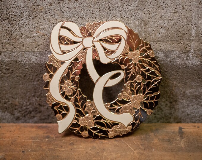 Vintage Aluminum Rose Gold Christmas Wreath Trivet Novelty Etsy