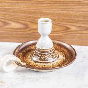 VIntage Sondahl Pottery Candle Holder,  Signed Studio Pottery, Finger Candle Holder, Ceramic Pottery Candlestick