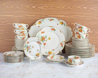 Antique Warwick China 4 Place Settings: Orange Poppy Pattern B2036-1