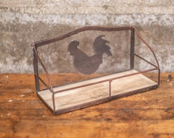 Vintage Black Metal Rooster Letter Holder | Mesh Mail Organizer | Cubicle Decor | Desktop Organizer