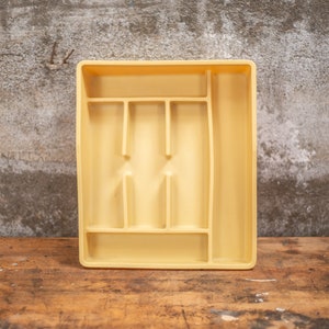 Vintage Yellow Rubbermaid Utensil and Silverware Organizer Tray, Flatware Holder,