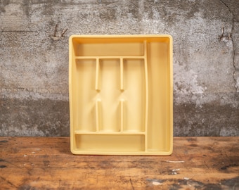 Bandeja organizadora de utensílios e talheres Rubbermaid amarela vintage, porta-talheres