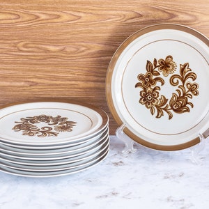 Vintage Brown Monterrey 1970s Dinner Plate Set of 8