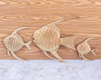 Vintage Set of 3 Solid Brass Fish Wall Hanging Decor