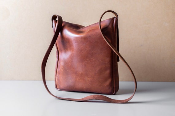 Vintage Leather Satchel, Handsewn Cross Body Bag,… - image 2