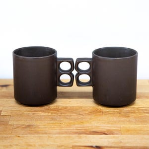 Vintage Doverstone Pottery England Matte Brown Midcentury Coffee Mugs, Set of 2 Cups