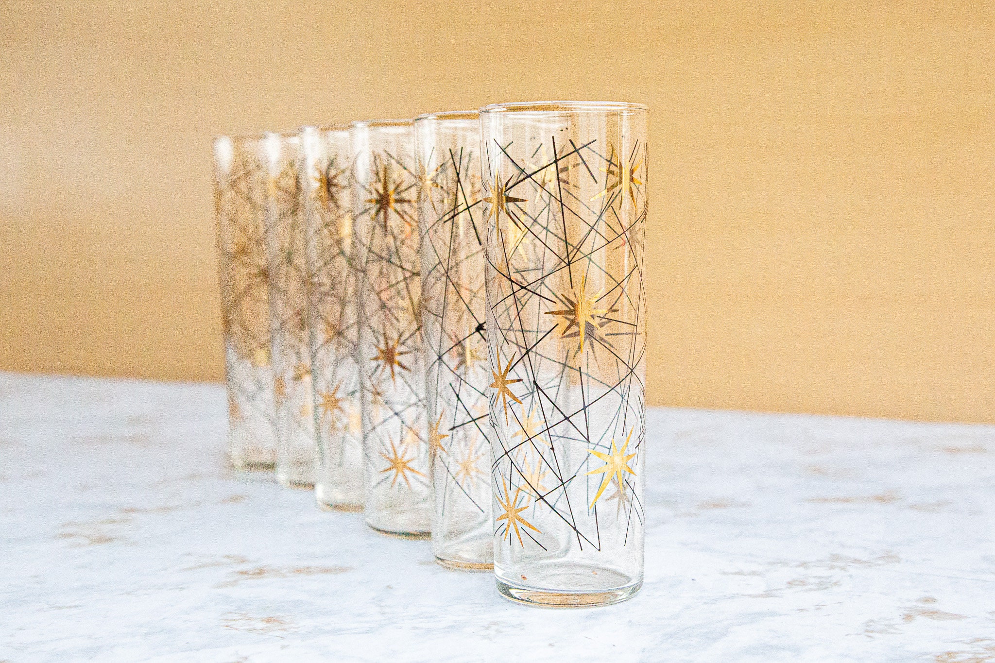 Kinsley Tall Highball Glasses Set of 8 12 Ounce Cups Textured Designer  Glassware