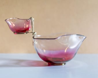 Midcentury Anchor Hocking Cranberry Pink Chip and Dip Set