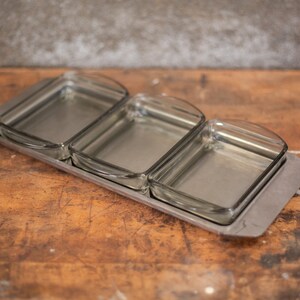 Vintage Smoked Glass Condiment Tray: Stainless Steel Serving Dish