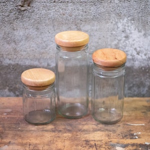 Vintage Glasbehälter-Set | Vorratsdosen aus Glas mit Holzdeckeln | Vorratsdose aus Glas