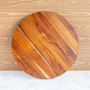 Vintage 15&quot; Staved Teak Round, Wooden Cutting Board, Charcuterie Display, Serving Board