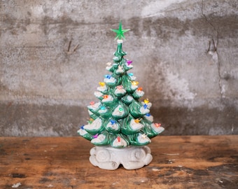 Vintage Ceramic Pottery Christmas Tree with Music Box | Ceramic Christmas Tree with Lights | Silent Night Music Box