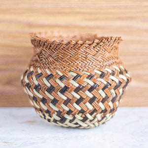 Vintage Small Woven Pine Needle Basket, Handmade Cache Pot, Succulent Pot, Windowsill